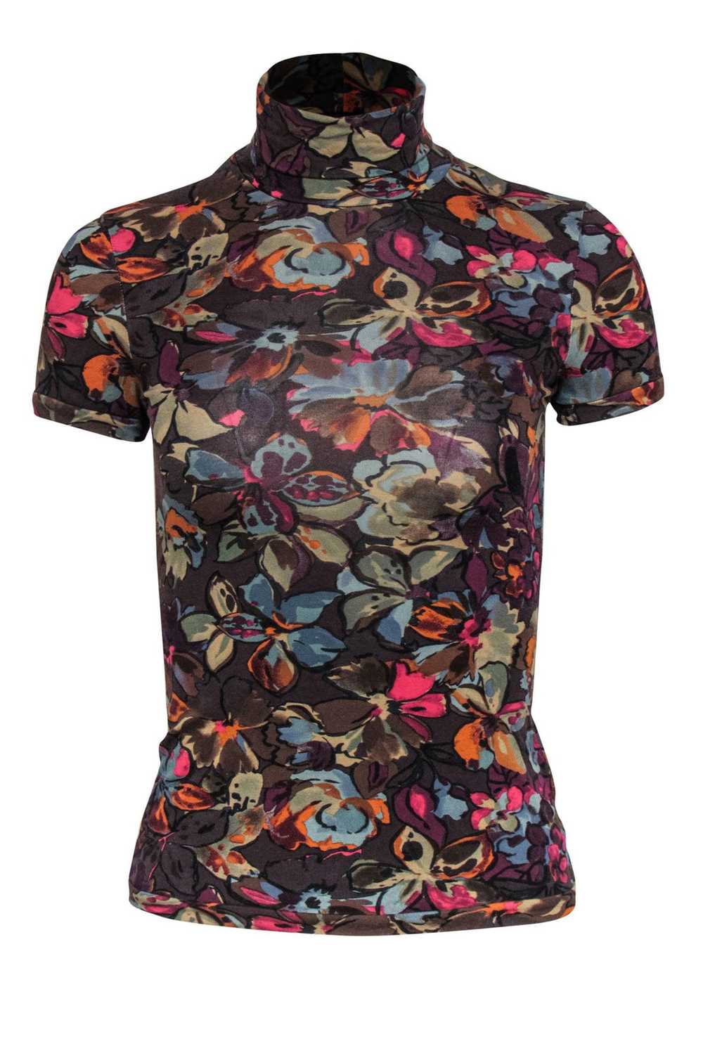 Etro - Dark Brown & Multicolor Floral Print Short… - image 1