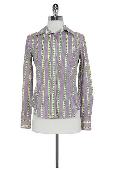 Etro - White, Green & Purple Print Top Sz 6