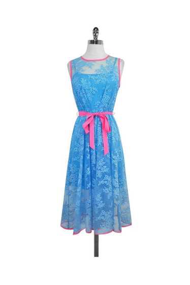 Eva Franco - Blue & Neon Pink Lace Sleeveless Dres
