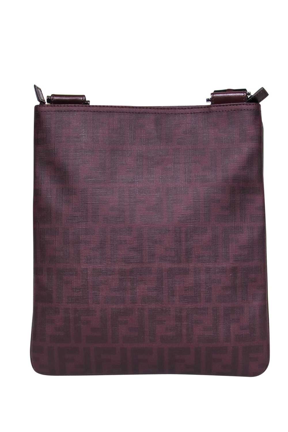 Fendi - Burgundy Leather Monogram Print Rectangle… - image 3