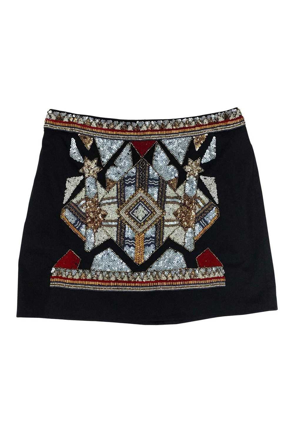 French Connection - Black Tribal Miniskirt Sz 8 - image 1