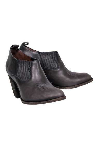 Frye - Dark Grey Distressed Leather Heeled Bootie… - image 1