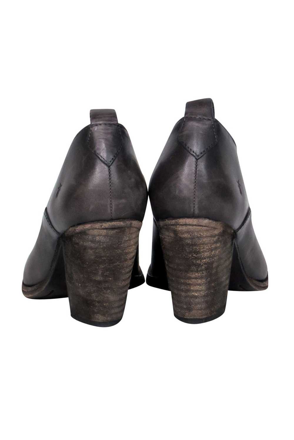 Frye - Dark Grey Distressed Leather Heeled Bootie… - image 4