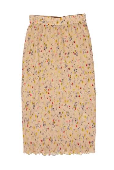 Ganni - Beige Pleated Maxi Skirt w/ Floral Print S