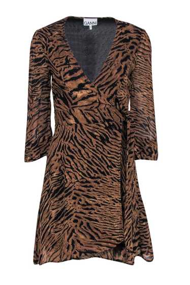 Ganni - Brown & Black Tiger Print Wrap Dress Sz 4