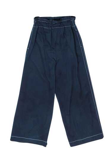 Ganni - Navy Paperbag Wide-Leg Pants w/ Contrast S