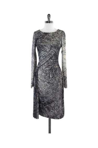 Halston - Grey Print Long Sleeve Dress Sz 4