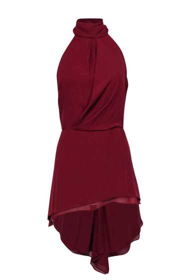 Halston Heritage - Red Mock Neck Blouse w/ Draping