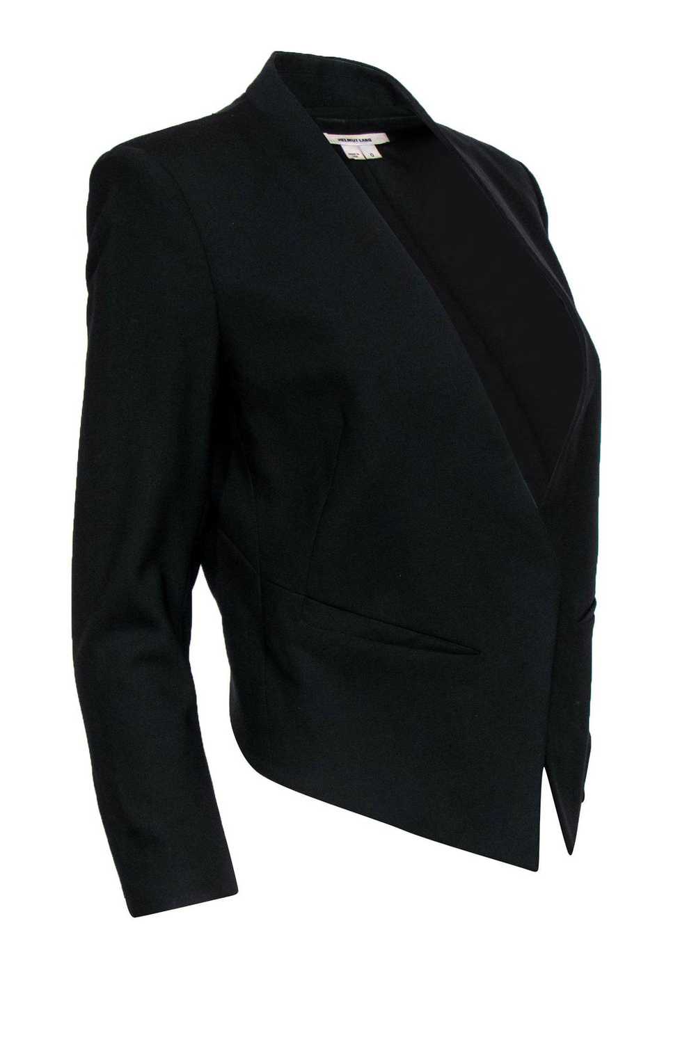 Helmut Lang - Black Wool Collarless Blazer Sz 0 - image 2