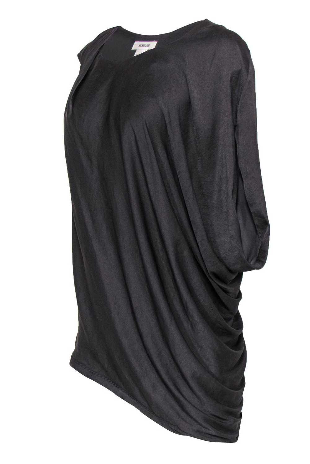 Helmut Lang - Brown Satin Asymmetric Draped Top S… - image 3