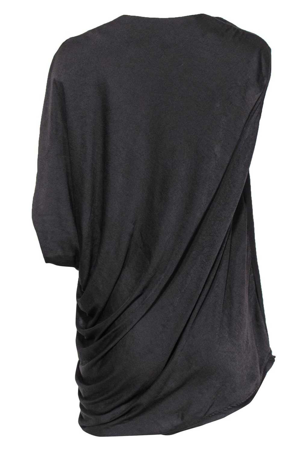 Helmut Lang - Brown Satin Asymmetric Draped Top S… - image 4