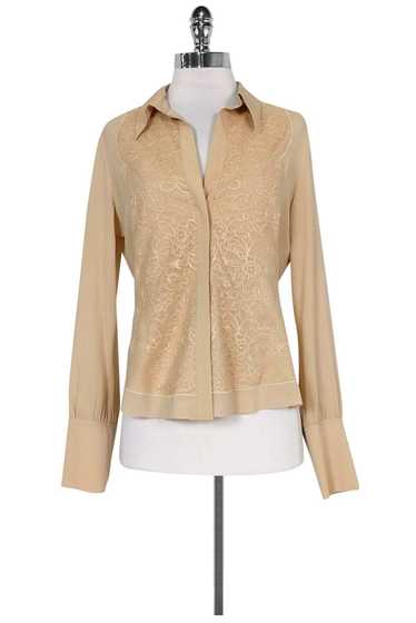 Herve Leger - Beige Lace & Silk Blouse Sz 8