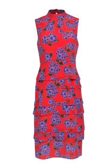 Hobbs - Blue & Red Floral Silk Tiered Sheath Dress