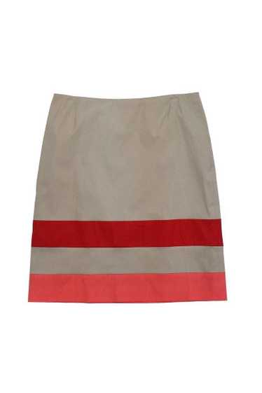 Hugo Boss - Tan Red & Coral Striped Pencil Skirt S