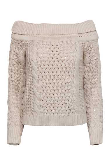 Intermix - Cream Off-the-Shoulder Cable Knit Wool 