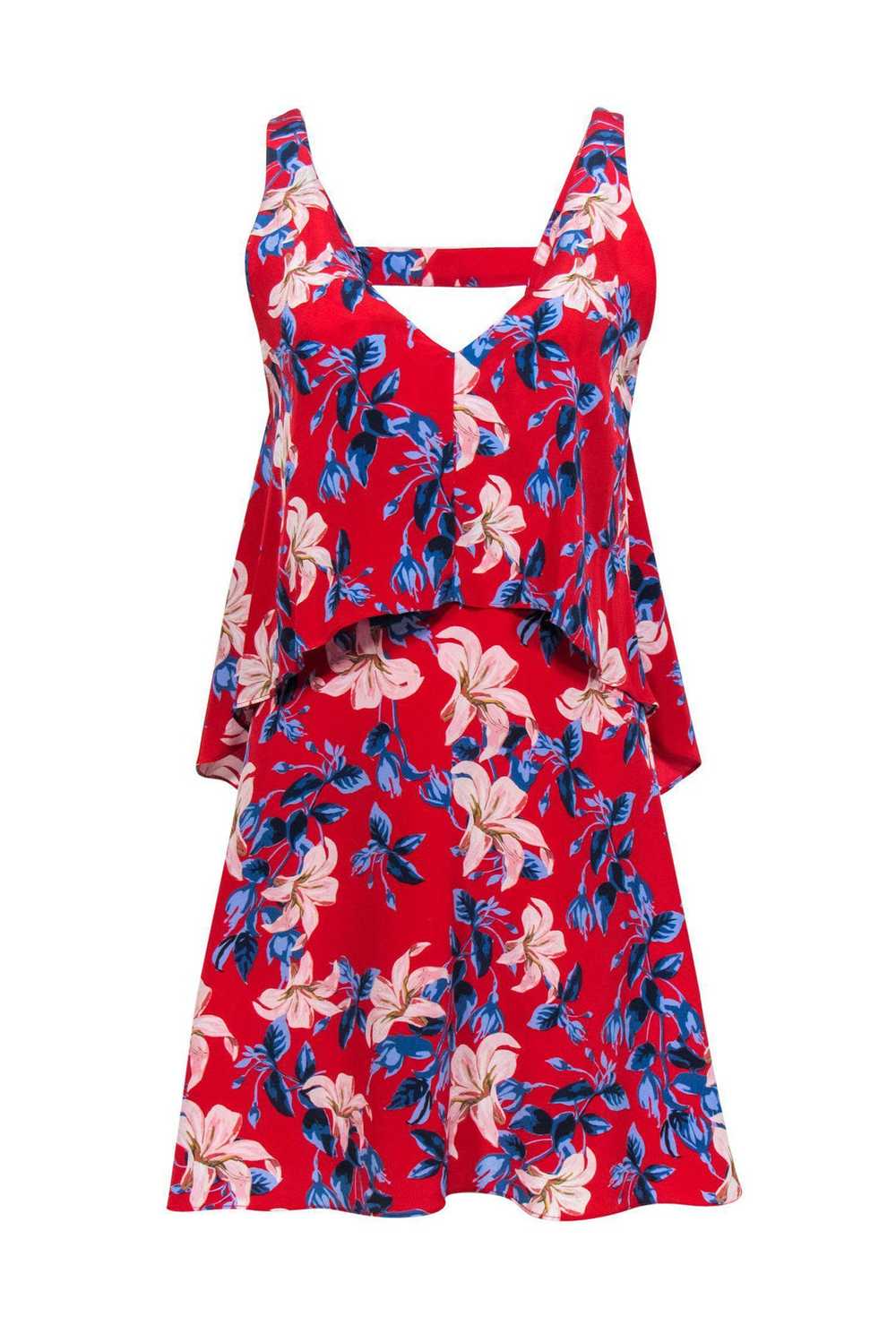 Intermix - Red Floral Layered Silk Dress Sz P - image 1