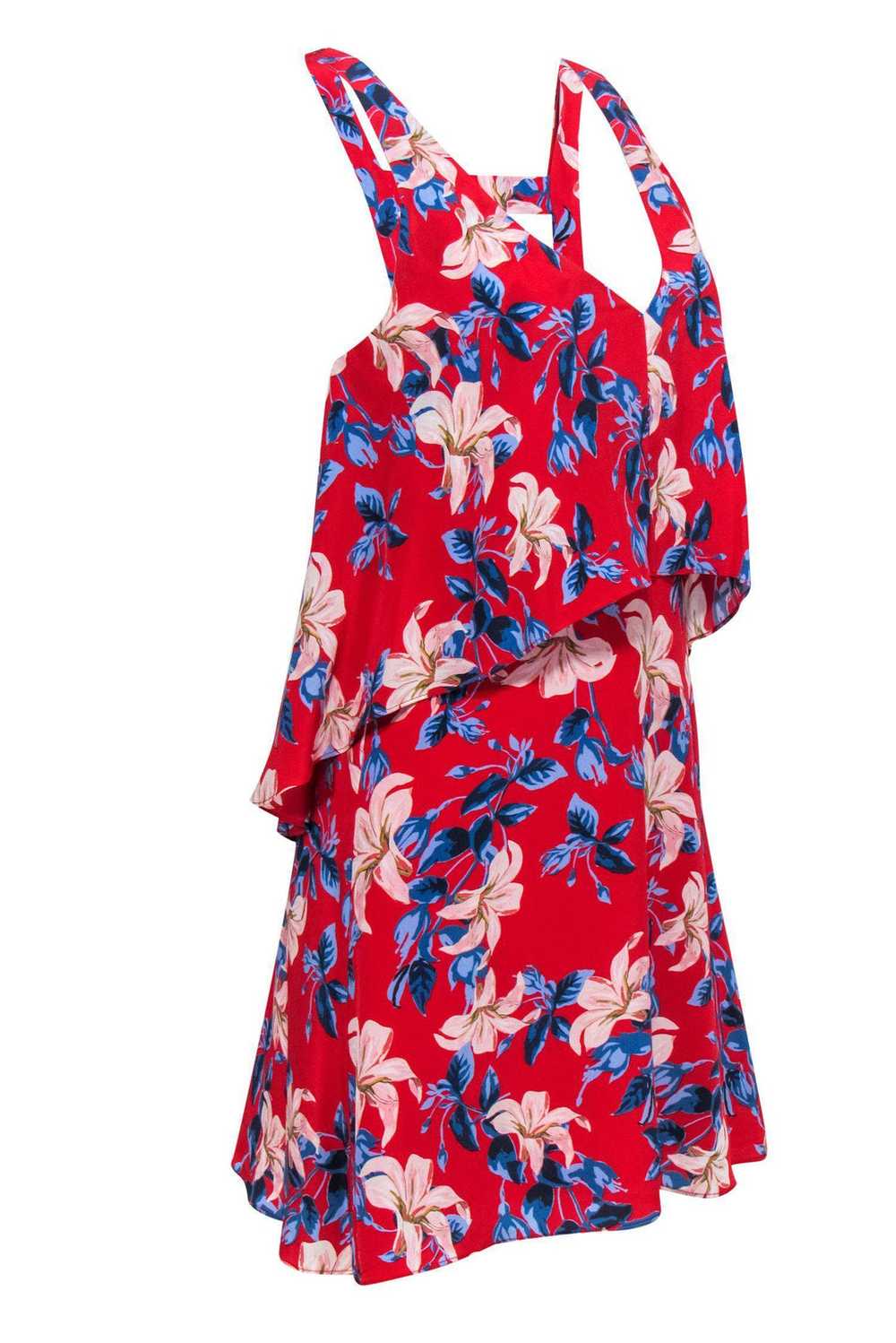 Intermix - Red Floral Layered Silk Dress Sz P - image 2