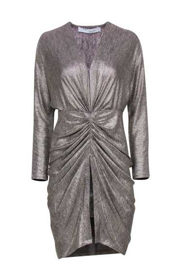 IRO - Metallic Silver Ruched Deep V-neck Dress Sz 