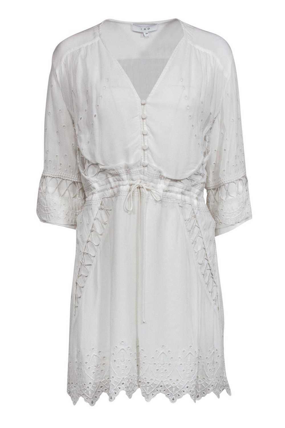 IRO - White Embroidered Eyelet Sheath Dress Sz 6 - image 1