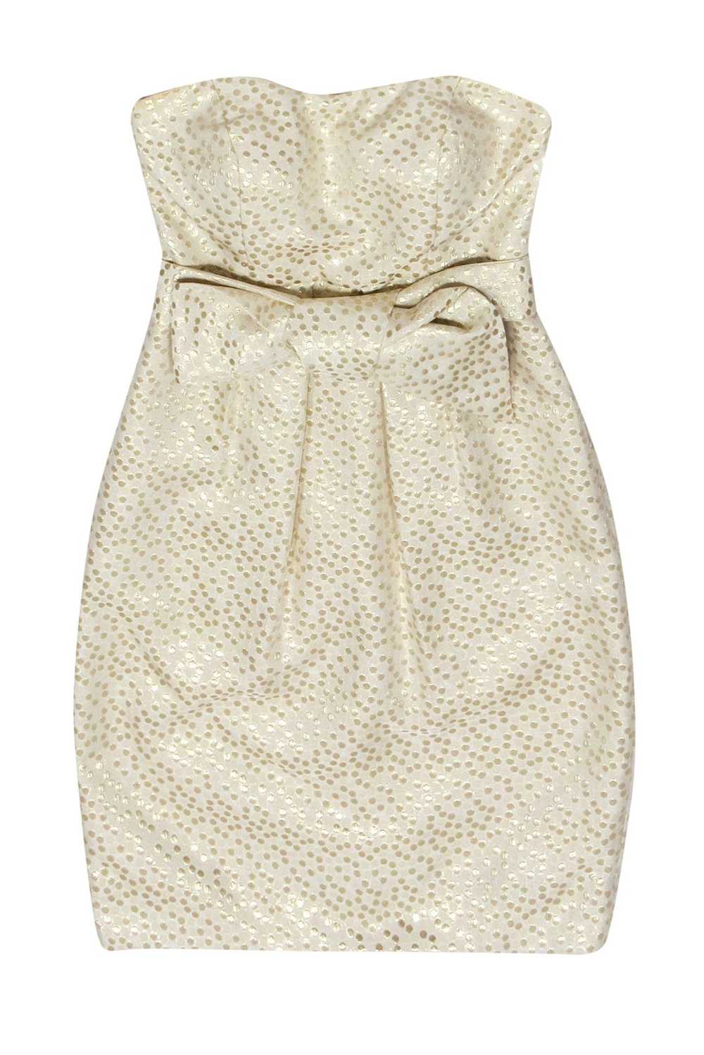 Jenny Yoo - White Strapless Dress w/ Gold Metalli… - image 1