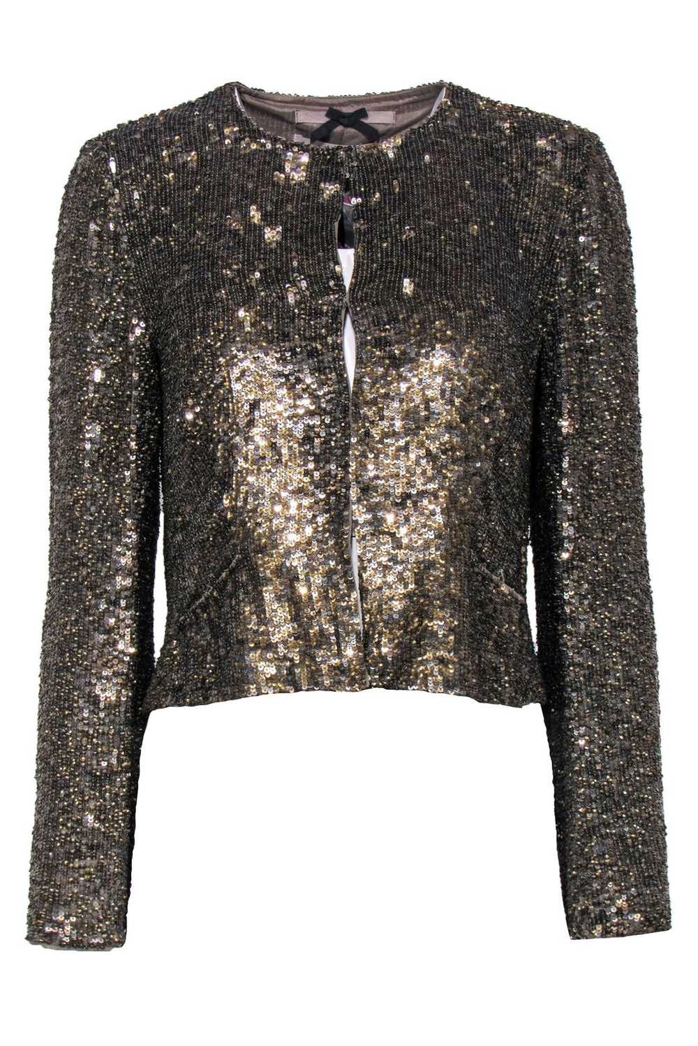 Jigsaw - Golden Sequined Crop Jacket Sz S - image 1