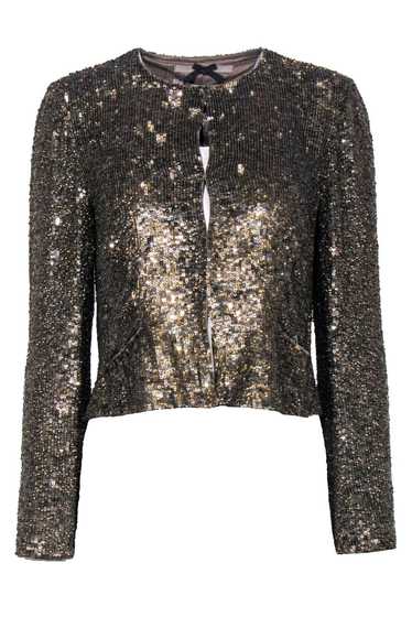 Jigsaw - Golden Sequined Crop Jacket Sz S - image 1