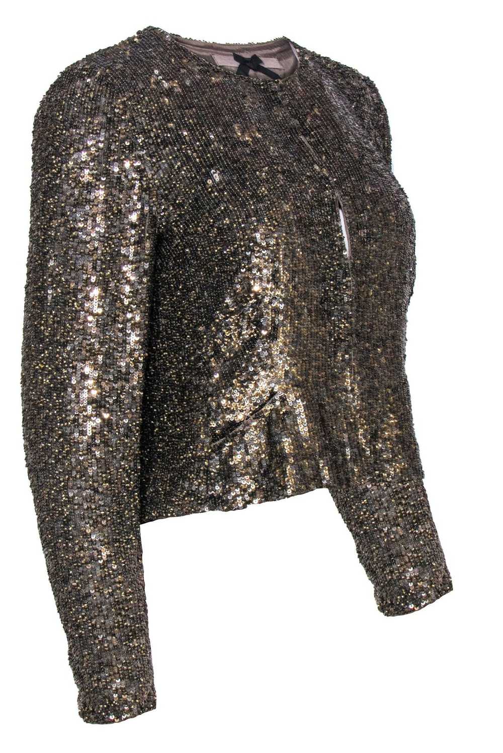 Jigsaw - Golden Sequined Crop Jacket Sz S - image 2