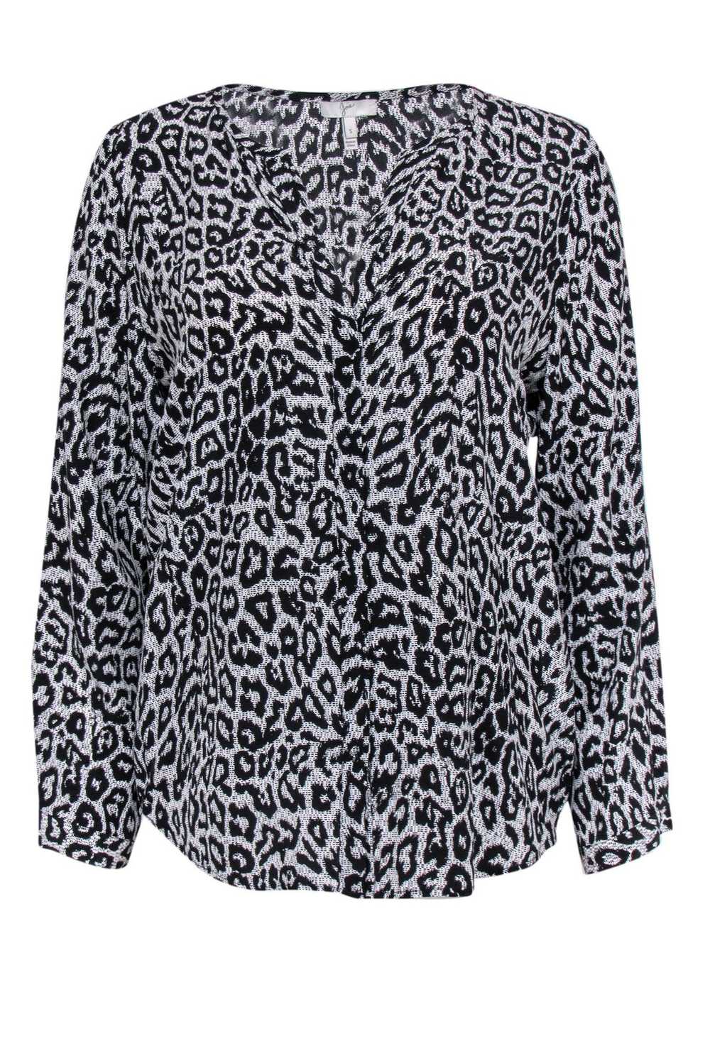 Joie - Black & White Leopard Print Silk Peasant B… - image 1