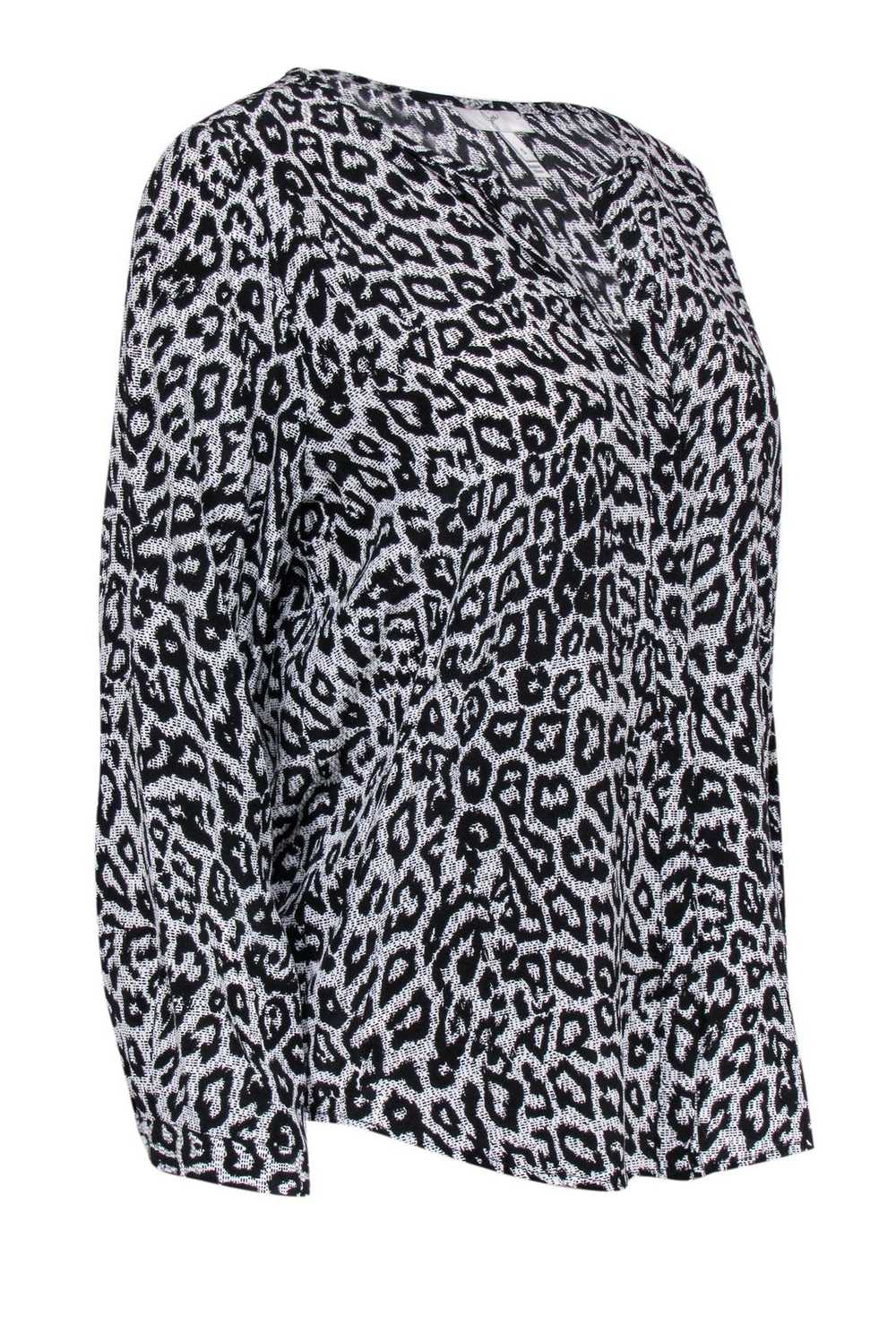 Joie - Black & White Leopard Print Silk Peasant B… - image 2