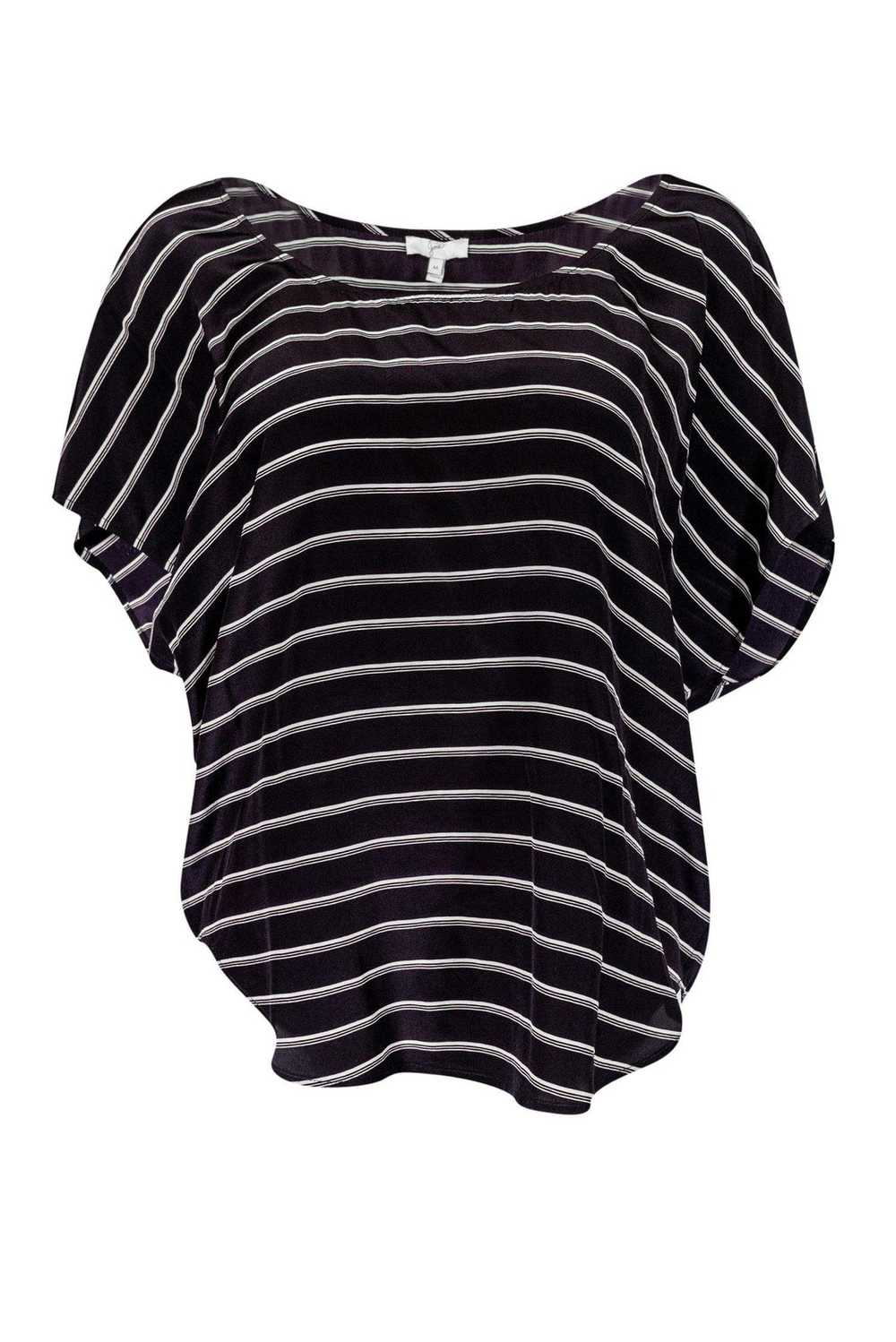 Joie - Black & White Striped Silk Dolman Sleeve T… - image 1