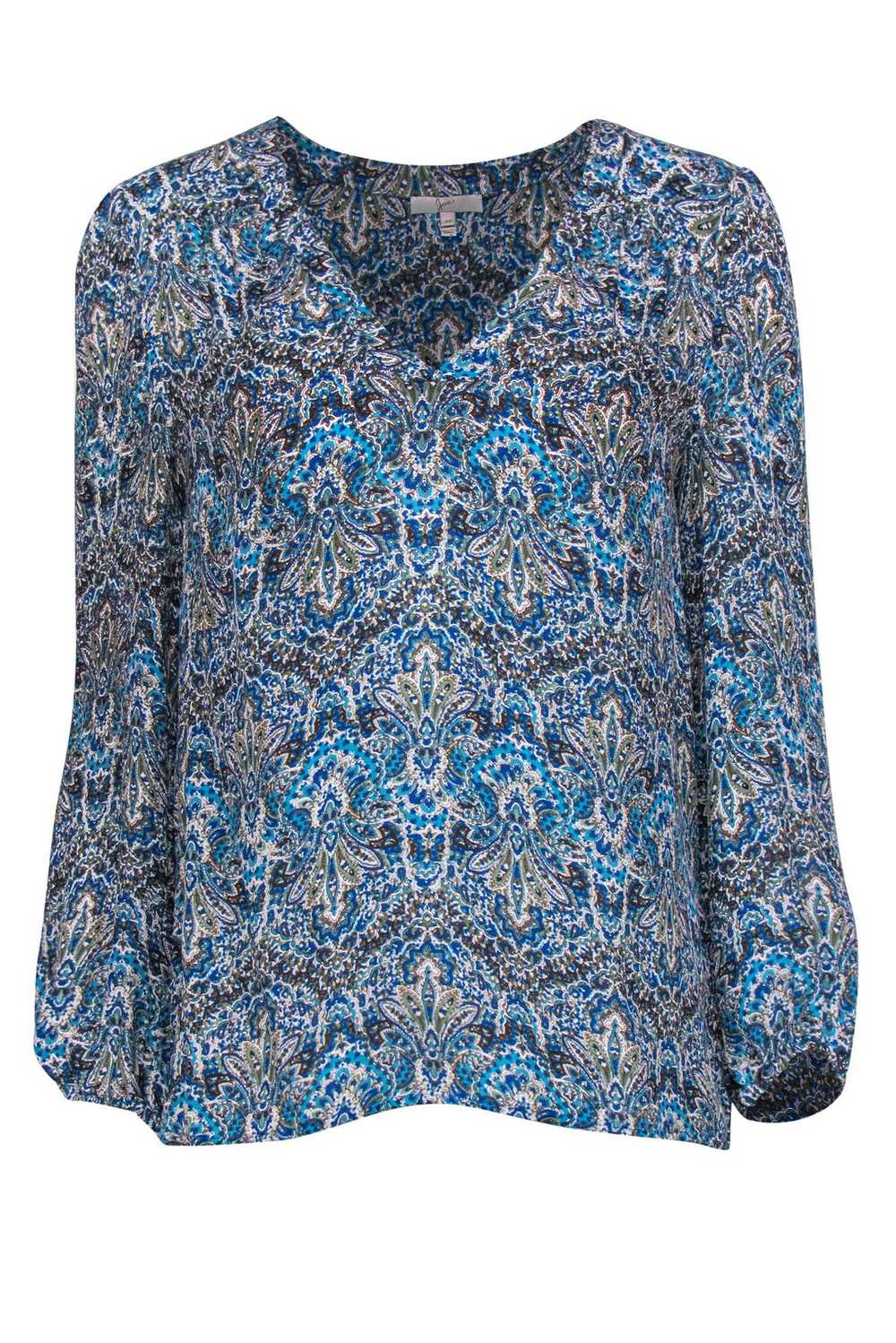 Joie - Blue & Brown Paisley Printed Silk Blouse S… - image 2