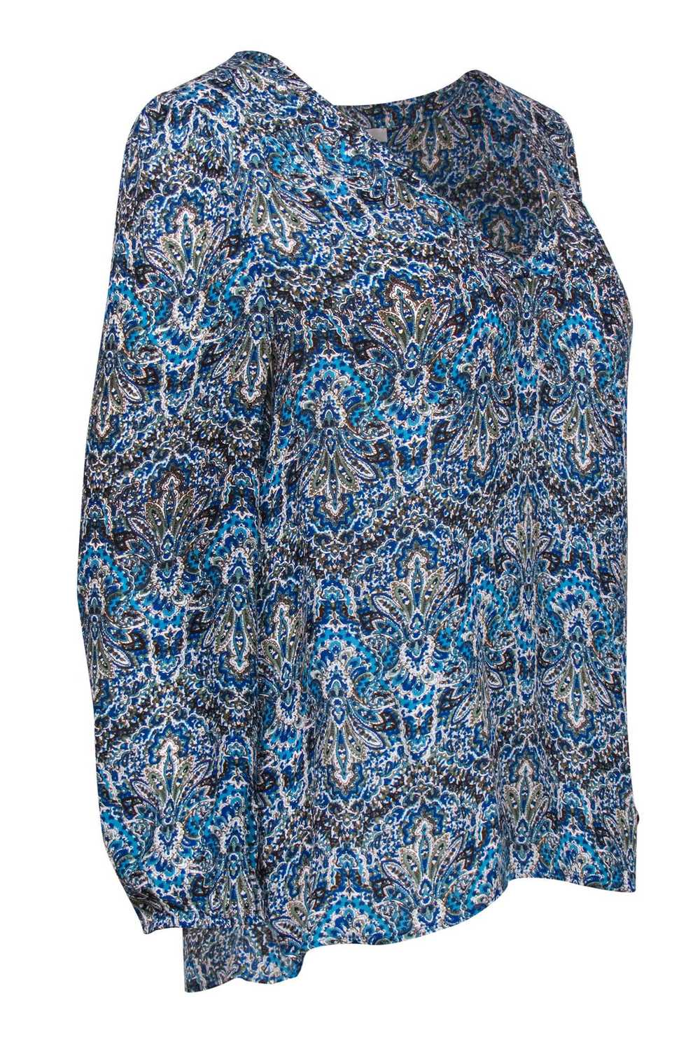 Joie - Blue & Brown Paisley Printed Silk Blouse S… - image 3