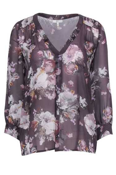 Joie - Gray Sheer Floral Silk Blouse Sz XS