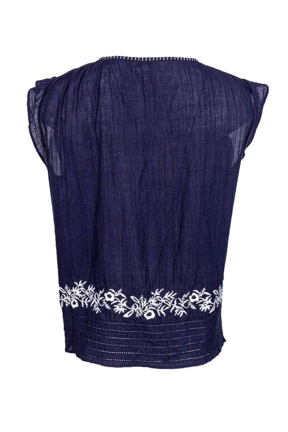 Joie - Navy Cotton Embroidered Short Sleeve Top S… - image 3