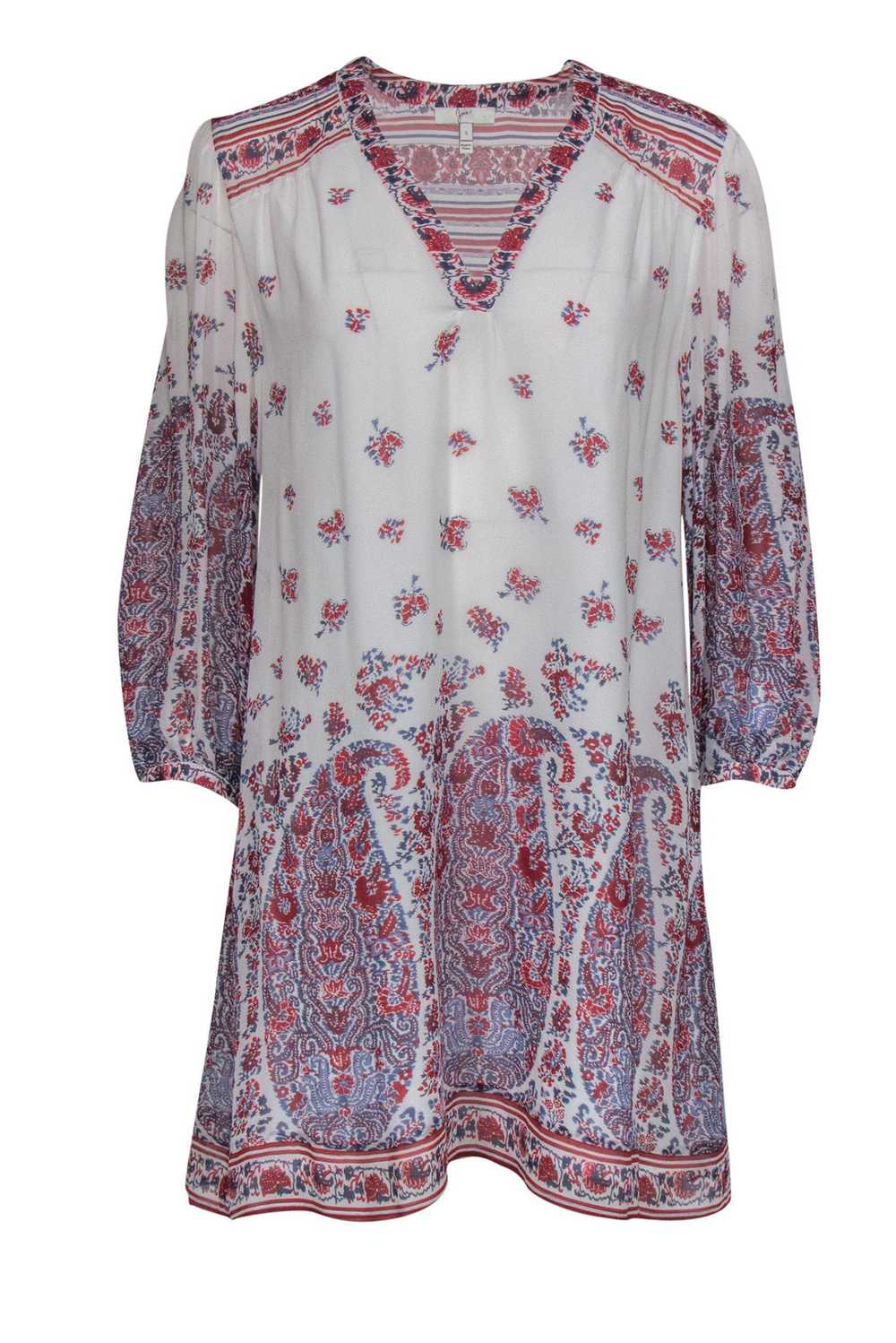 Joie - Red, White & Blue Paisley Print Silk Shift… - image 1