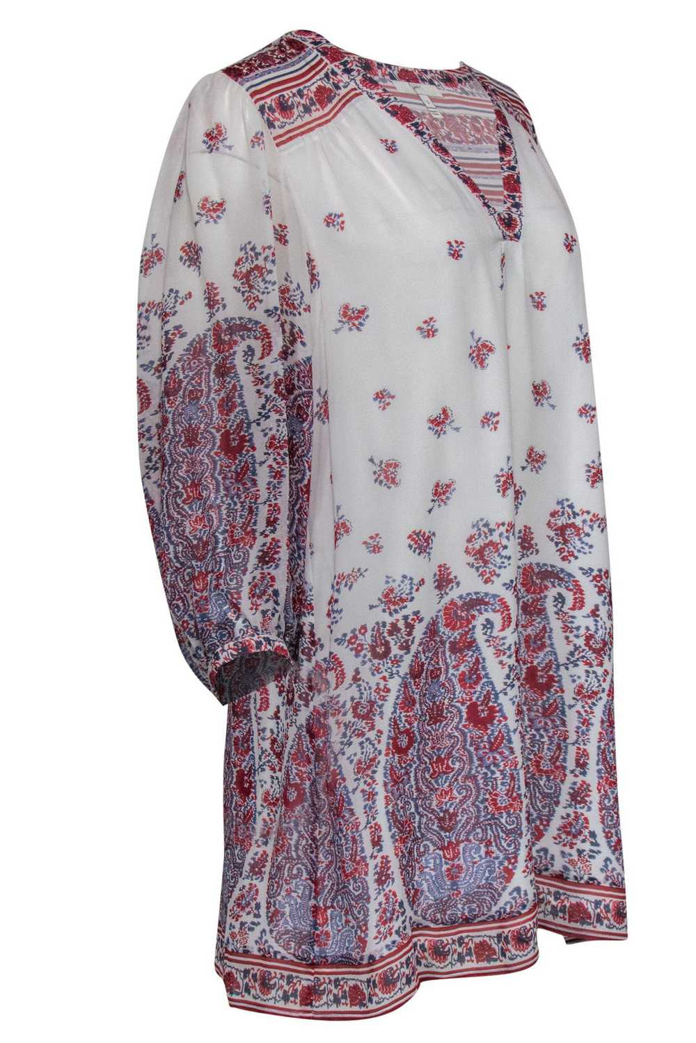 Joie - Red, White & Blue Paisley Print Silk Shift… - image 2