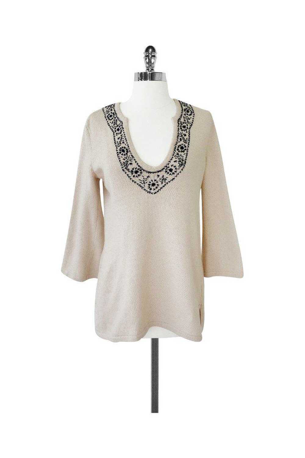 Joie - Tan Cotton & Cashmere Sweater w/ Embroider… - image 1