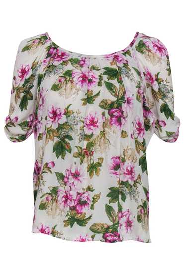 Joie - White Floral Silk Puffed Sleeve Top w/ Bow 