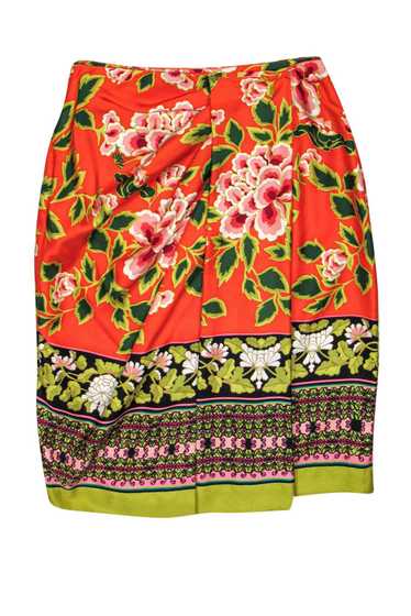 Josie Natori - Orange Floral Printed Midi Skirt Sz