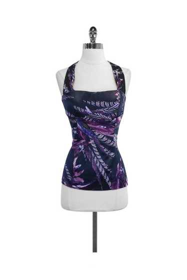 Just Cavalli - Slate & Violet Print Silk Halter To