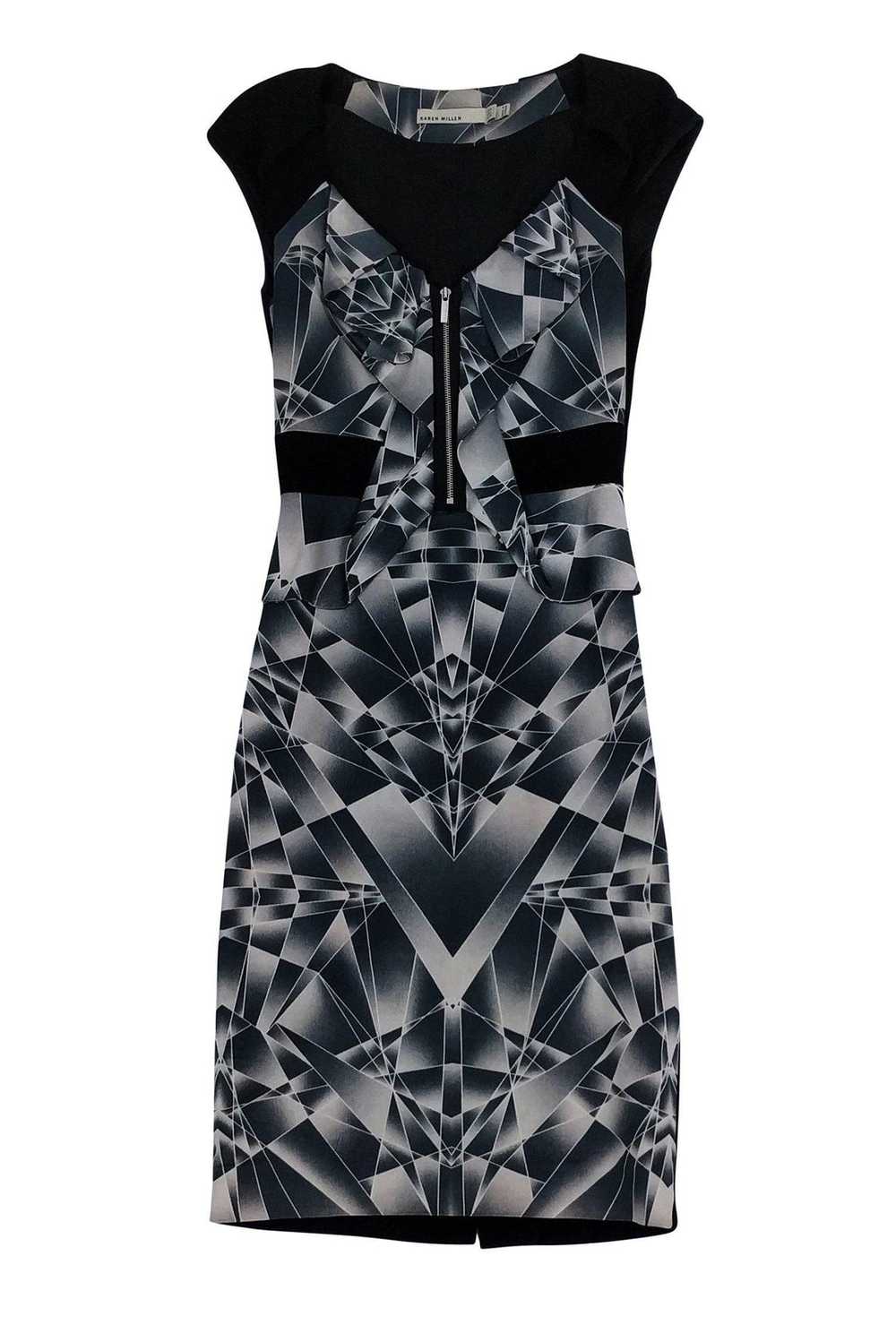 Karen Millen - Geo Print Zip Front Sheath Sz 2 - image 1