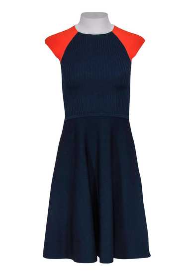 Karen Millen - Navy & Orange Ribbed Knit Short Sl… - image 1