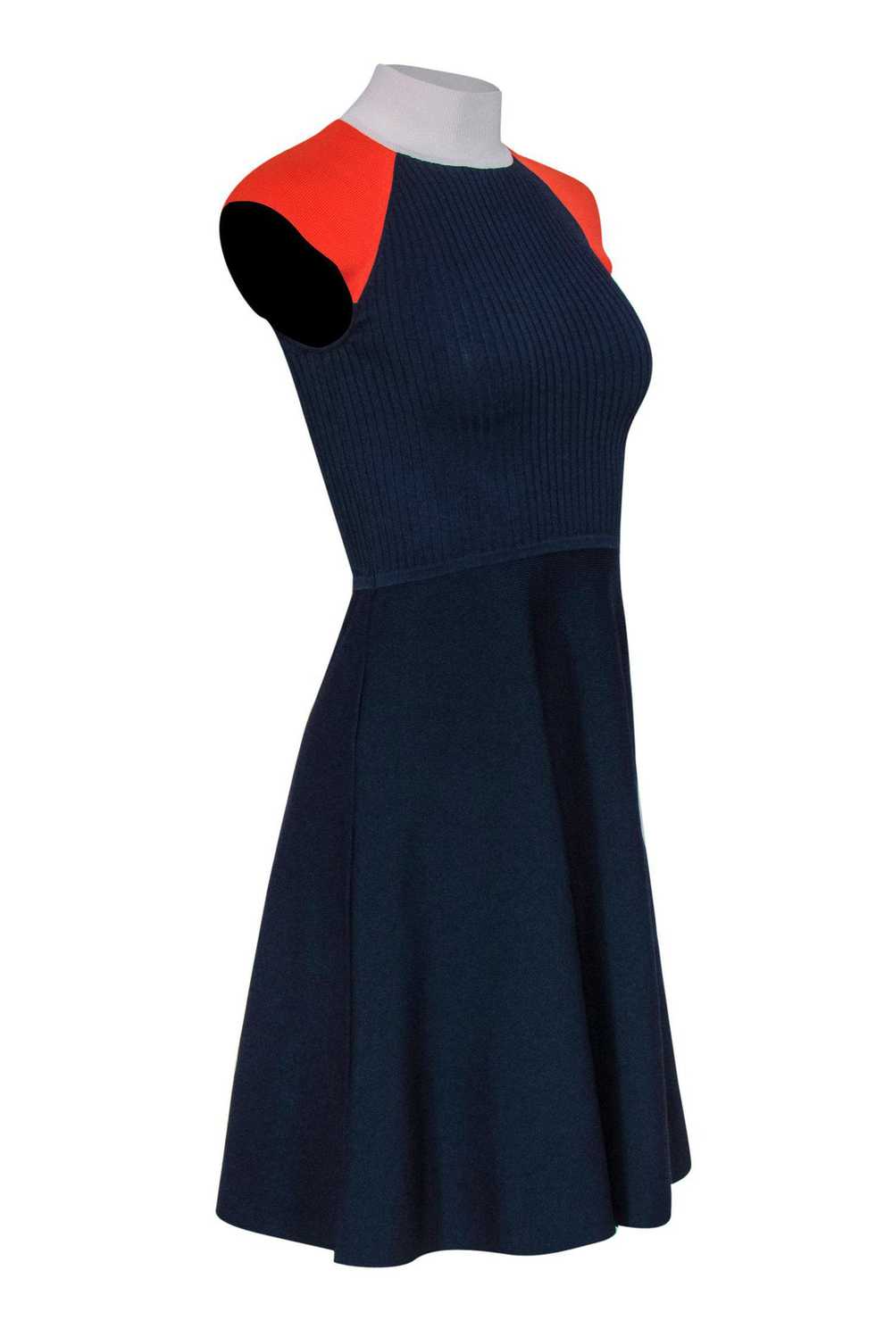 Karen Millen - Navy & Orange Ribbed Knit Short Sl… - image 2