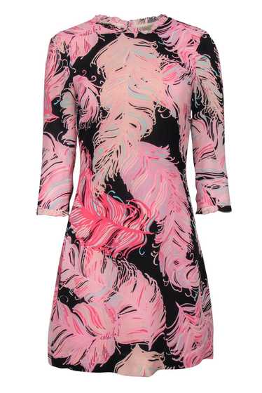 Kate Spade - Black & Pink Feather Print Shift Dres