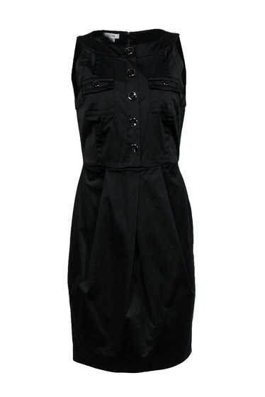 Kay Unger - Black Satin Sheath Dress w/ Button Fr… - image 1