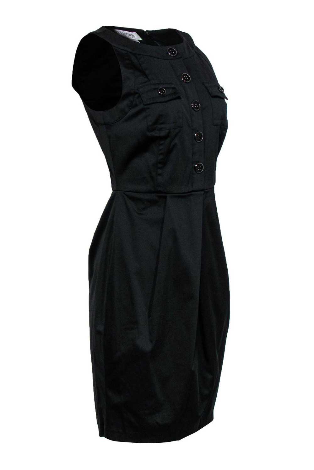 Kay Unger - Black Satin Sheath Dress w/ Button Fr… - image 2