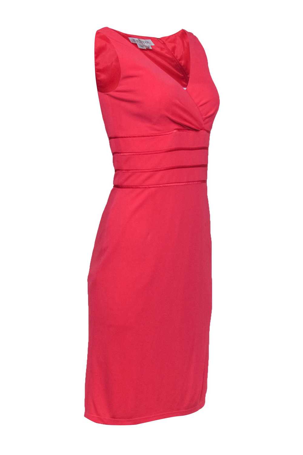 Kay Unger - Coral Sheath Midi Dress w/ Silk Trim … - image 2