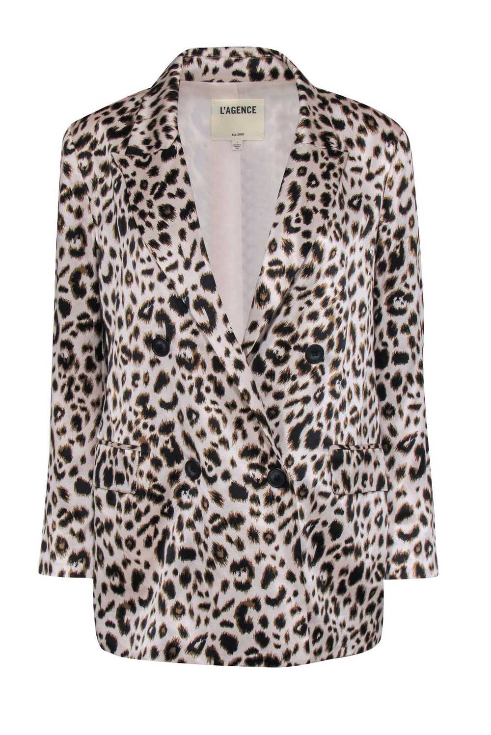 L'Agence - Cheetah Print Silk Double Breasted Bla… - image 1