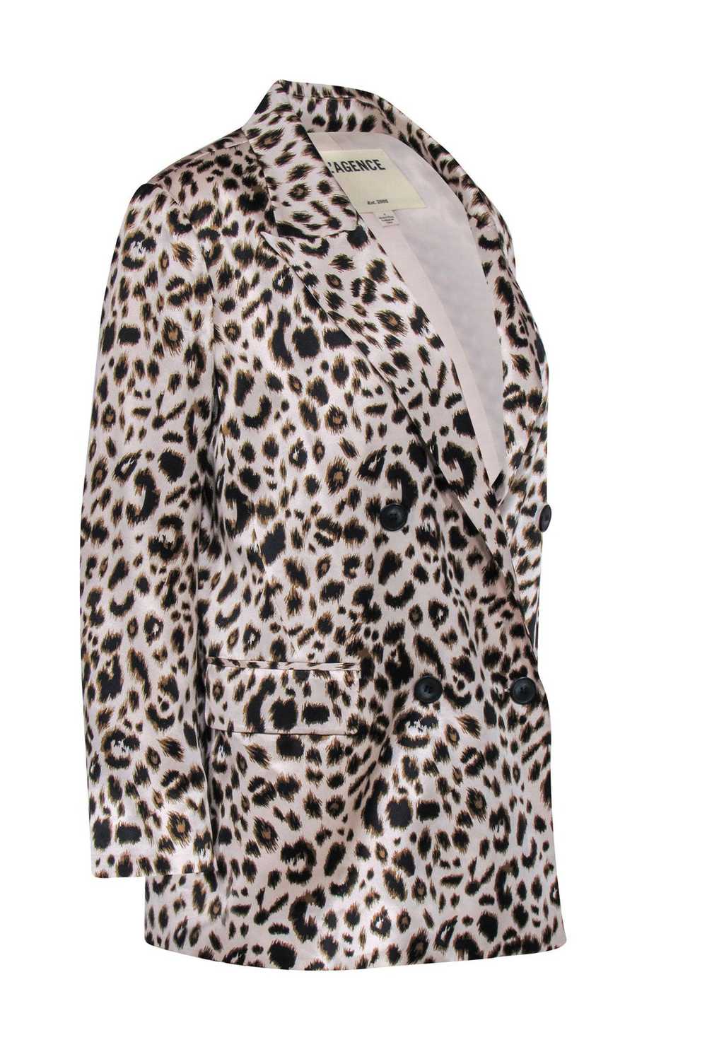 L'Agence - Cheetah Print Silk Double Breasted Bla… - image 2