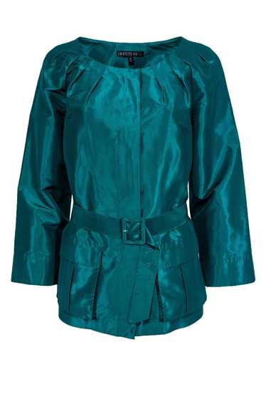 Lafayette 148 - Teal Satin Silk Jacket w/ Belt Sz… - image 1